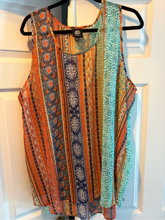 bobeau Tops - bobeau Orange and Teal Striped Sleeveless Tank Top